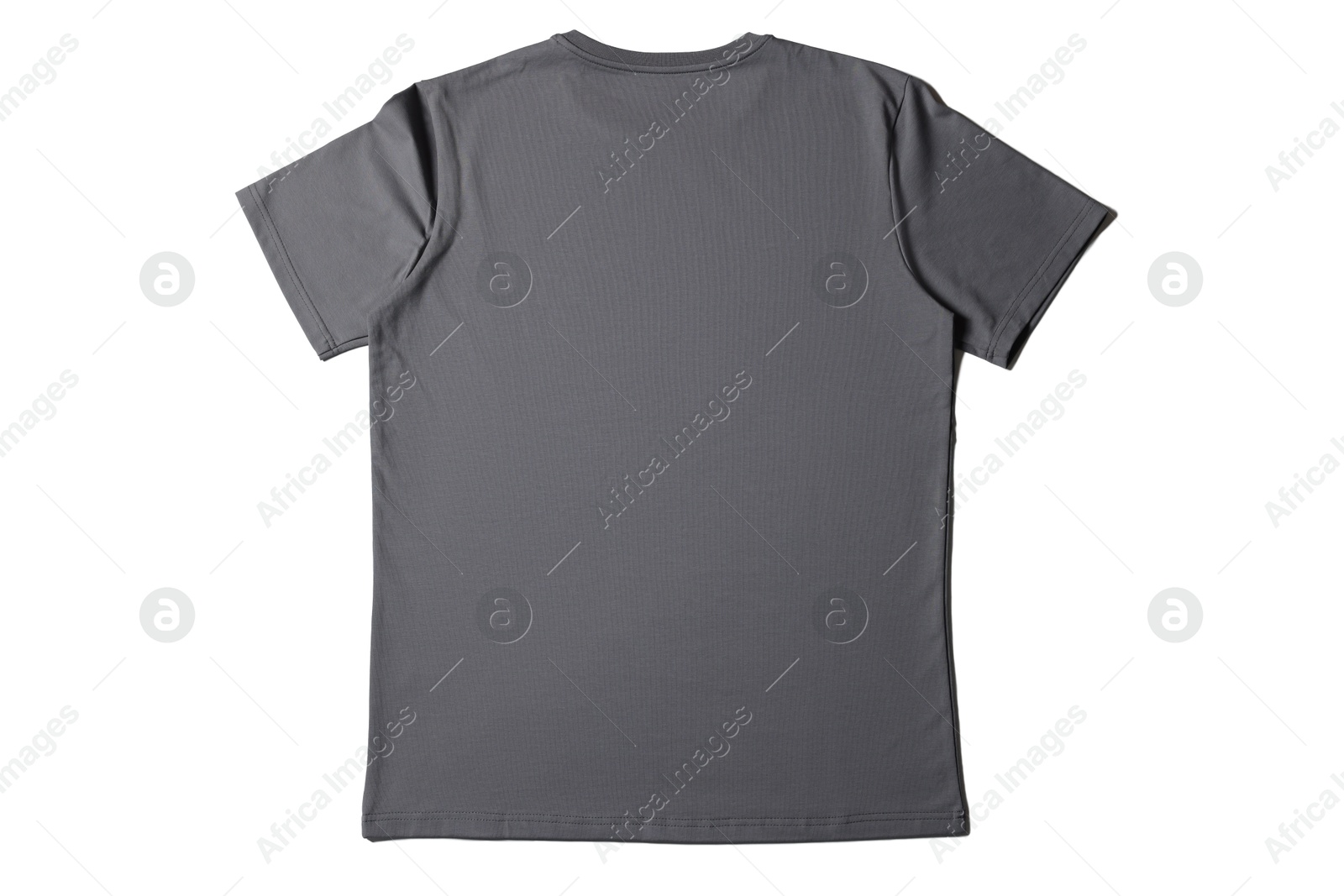 Image of Grey t-shirt on white background, top view. Mockup for design