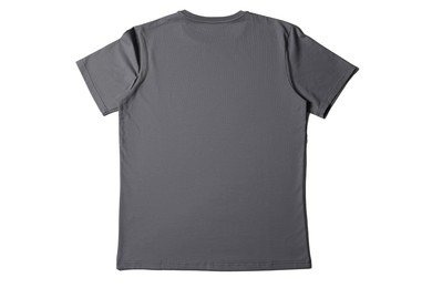 Image of Grey t-shirt on white background, top view. Mockup for design