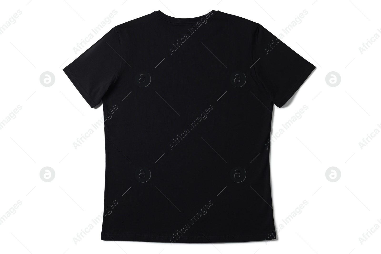 Image of Black t-shirt on white background, top view. Mockup for design