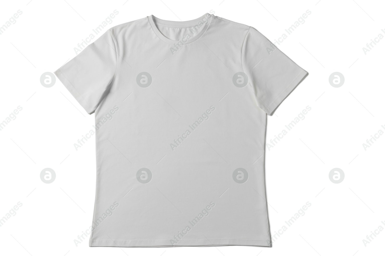 Image of Light grey t-shirt on white background, top view. Mockup for design