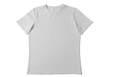 Image of Light grey t-shirt on white background, top view. Mockup for design