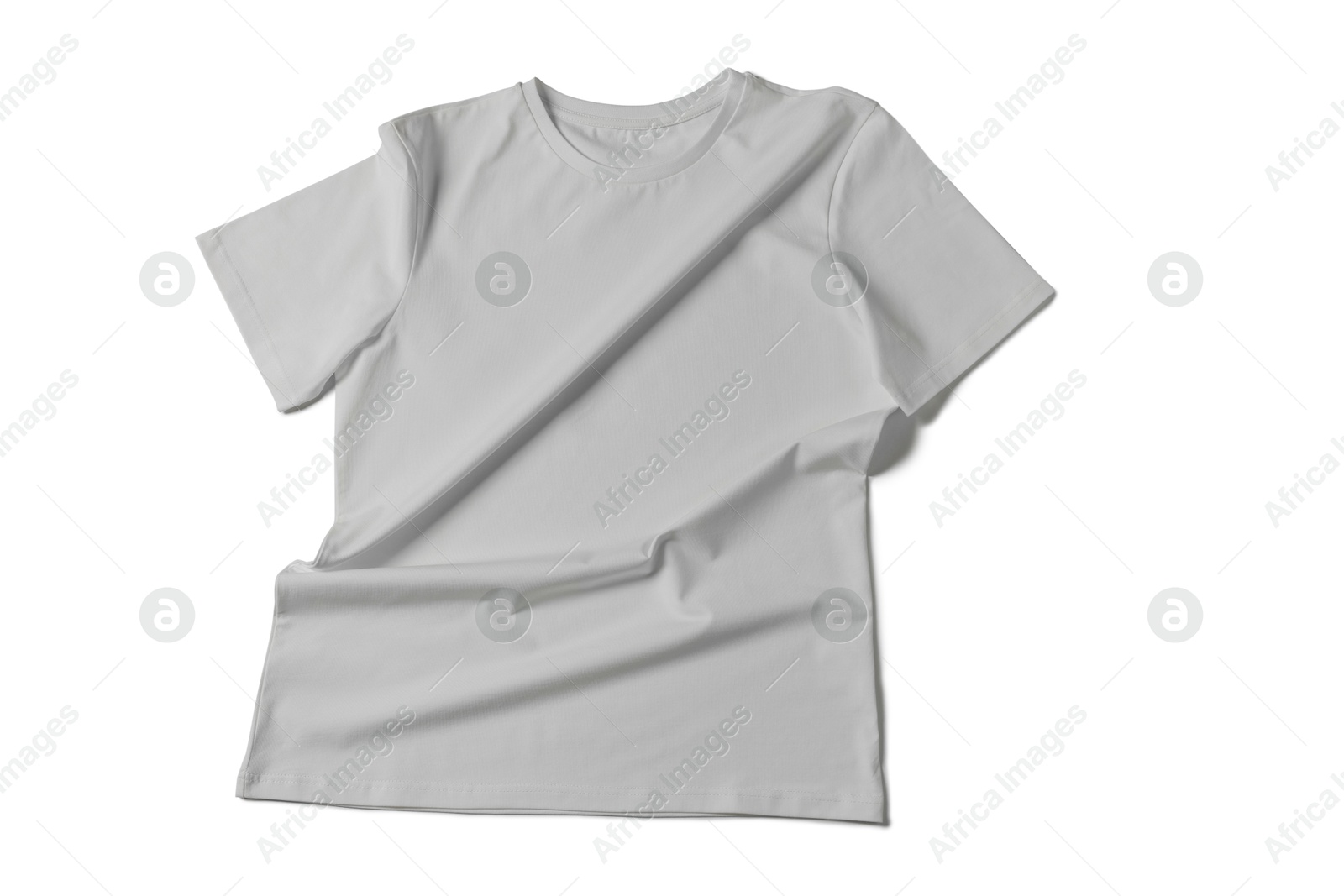 Image of Light grey t-shirt on white background, top view