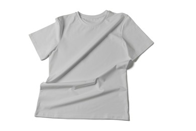 Image of Light grey t-shirt on white background, top view