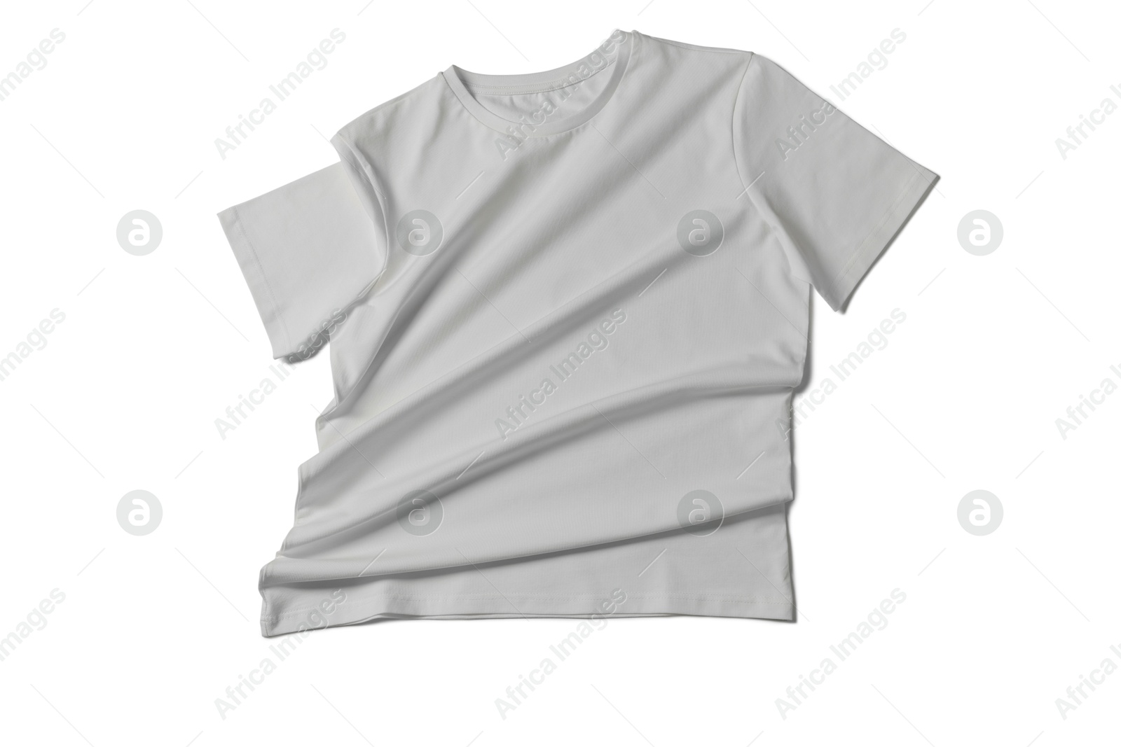 Image of Light grey t-shirt on white background, top view