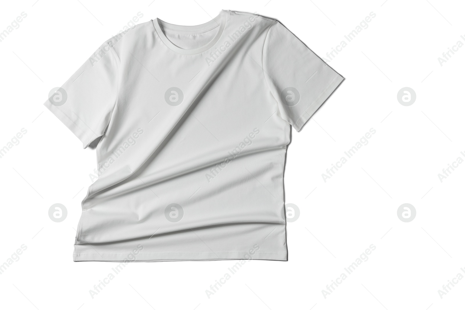 Image of Light grey t-shirt on white background, top view