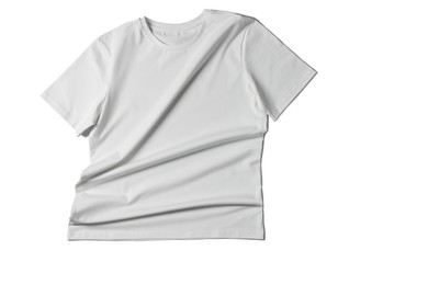 Image of Light grey t-shirt on white background, top view