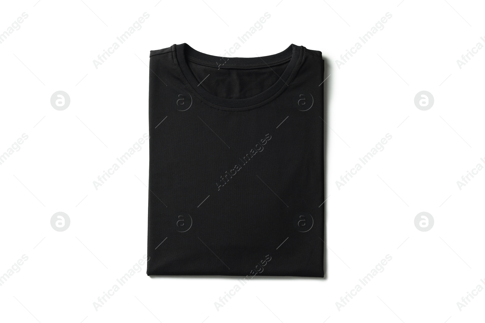 Image of Black t-shirt on white background, top view. Mockup for design