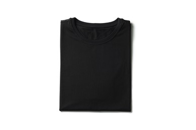 Image of Black t-shirt on white background, top view. Mockup for design