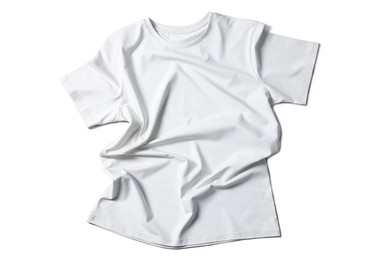 Image of White t-shirt on white background, top view