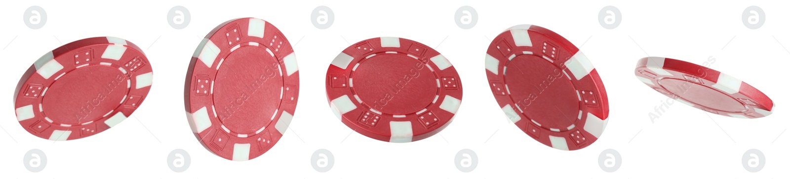 Image of Red casino chip isolated on white, collage