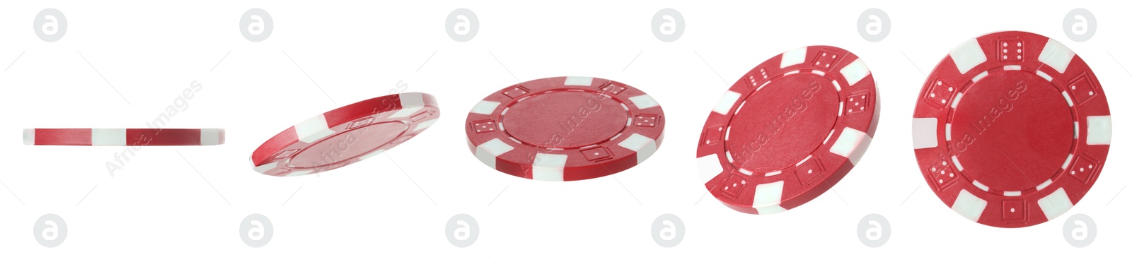 Image of Red casino chip isolated on white, collage