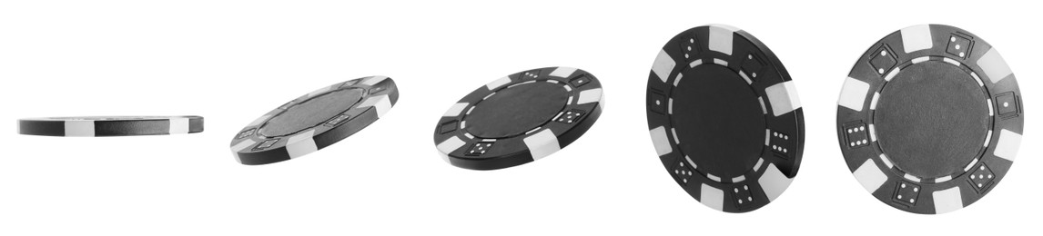 Image of Black casino chip isolated on white, collage