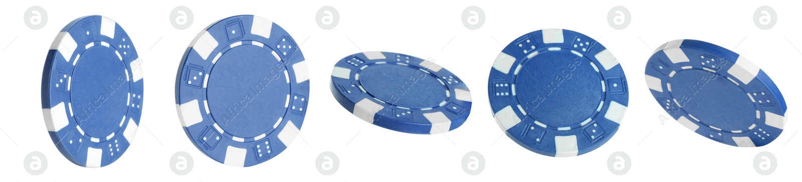 Image of Blue casino chip isolated on white, collage