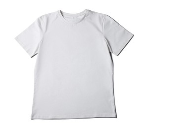 Image of White t-shirt on white background, top view. Mockup for design