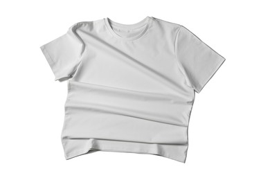 Image of Light grey t-shirt on white background, top view