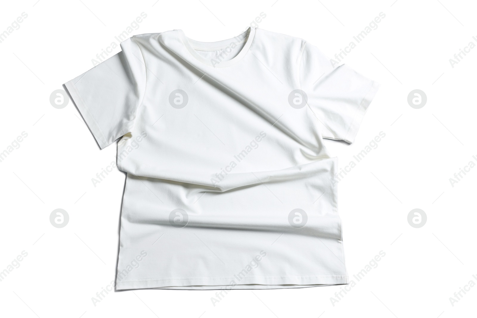 Image of White t-shirt on white background, top view