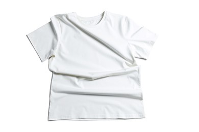 Image of White t-shirt on white background, top view