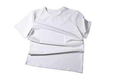 Image of White t-shirt on white background, top view