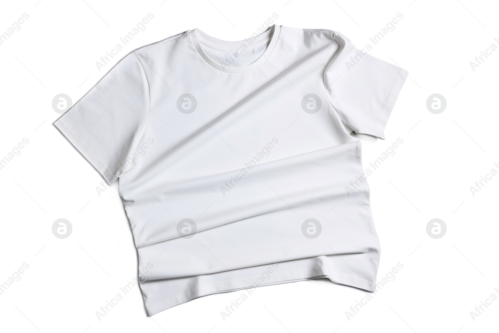 Image of White t-shirt on white background, top view