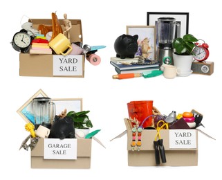 Image of Garage or yard sale. Different stuff isolated on white, set