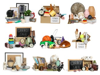 Image of Garage or yard sale. Different stuff isolated on white, set