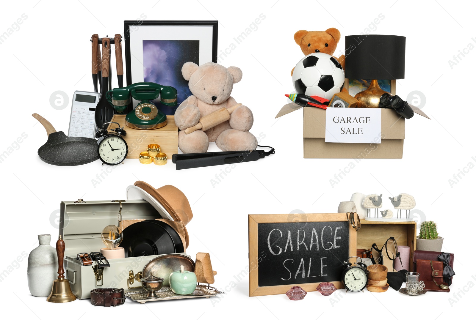 Image of Garage sale. Different stuff isolated on white, set