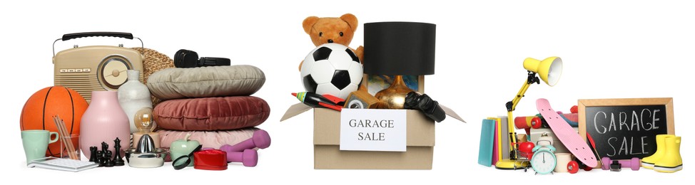 Image of Garage sale. Different stuff isolated on white, set