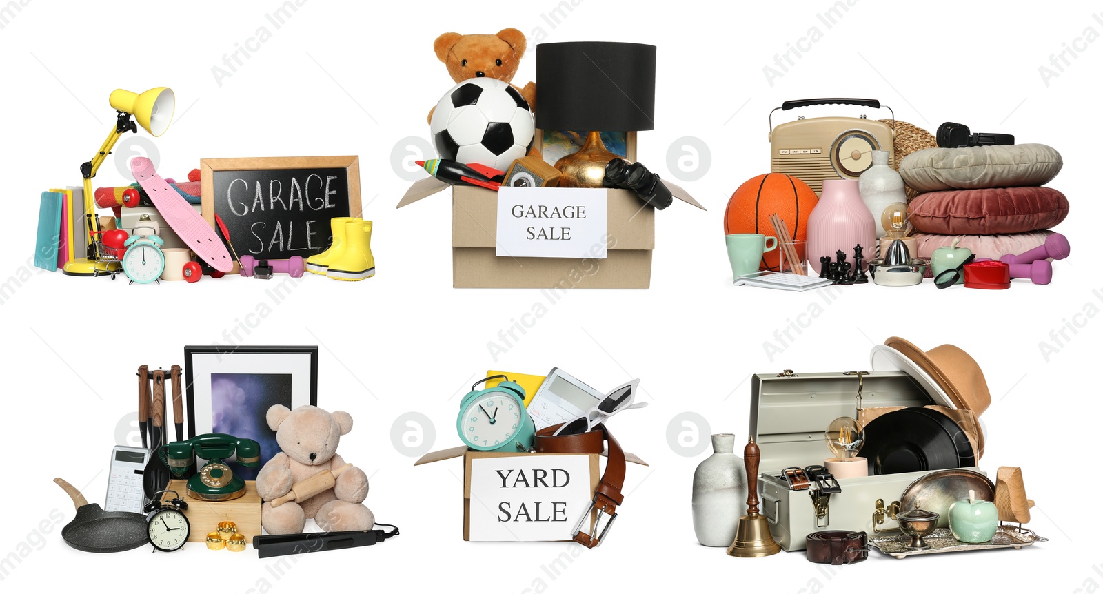 Image of Garage or yard sale. Different stuff isolated on white, set