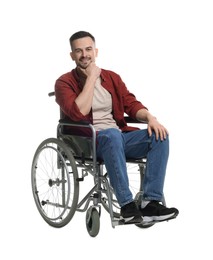 Photo of Smiling man in wheelchair on white background