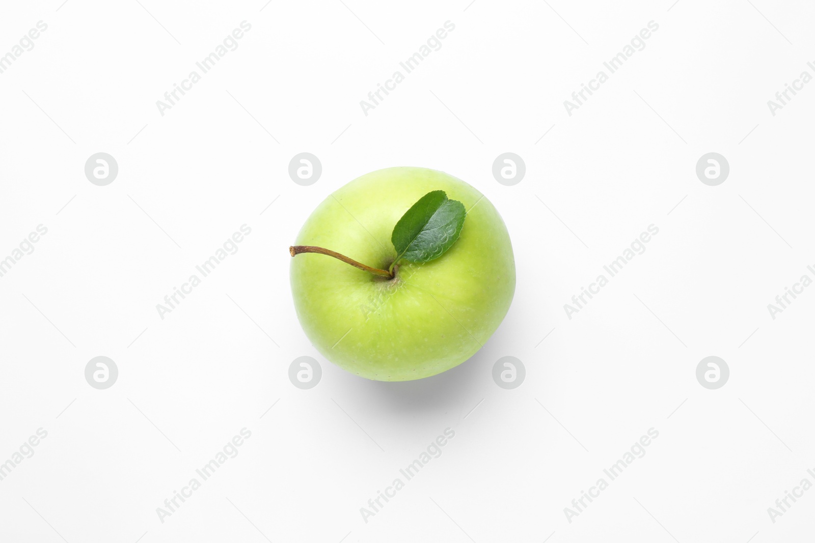 Photo of Fresh green apple on white background, top view