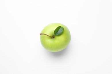 Photo of Fresh green apple on white background, top view