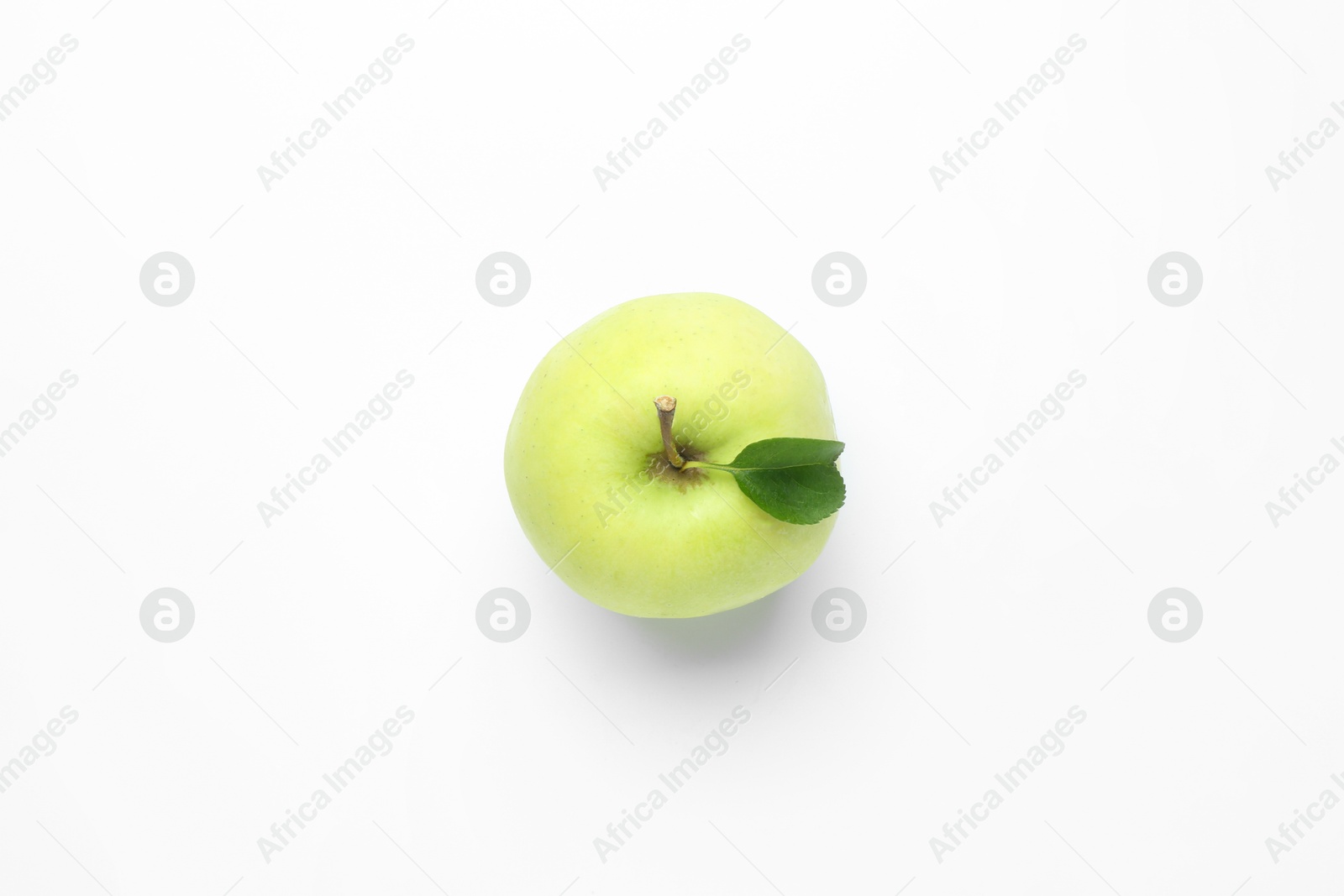 Photo of Fresh green apple on white background, top view