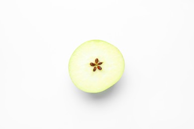 Photo of Half of fresh ripe apple on white background, top view