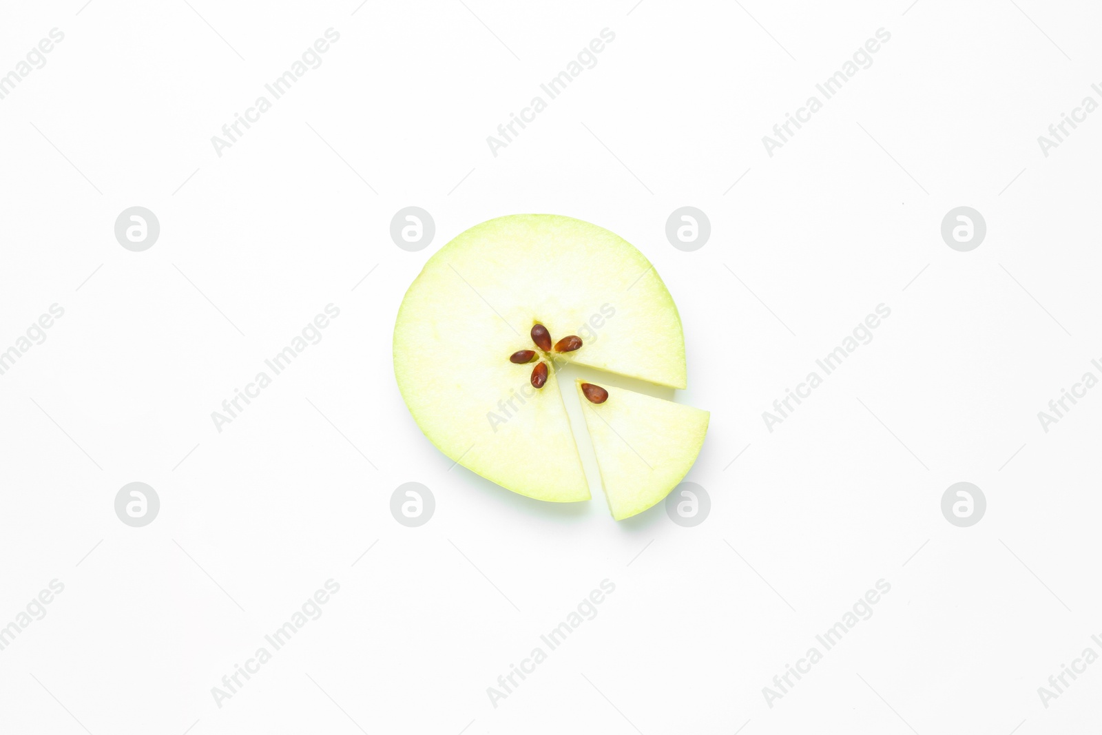 Photo of Pieces of fresh apple on white background, top view