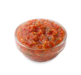 Delicious homemade red salsa isolated on white