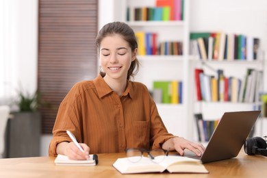 Photo of Student preparing for exam at table indoors