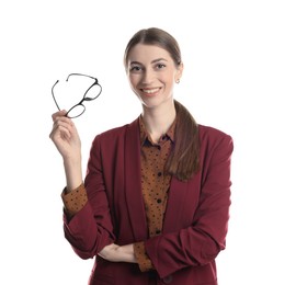 Photo of Portrait of banker with glasses on white background