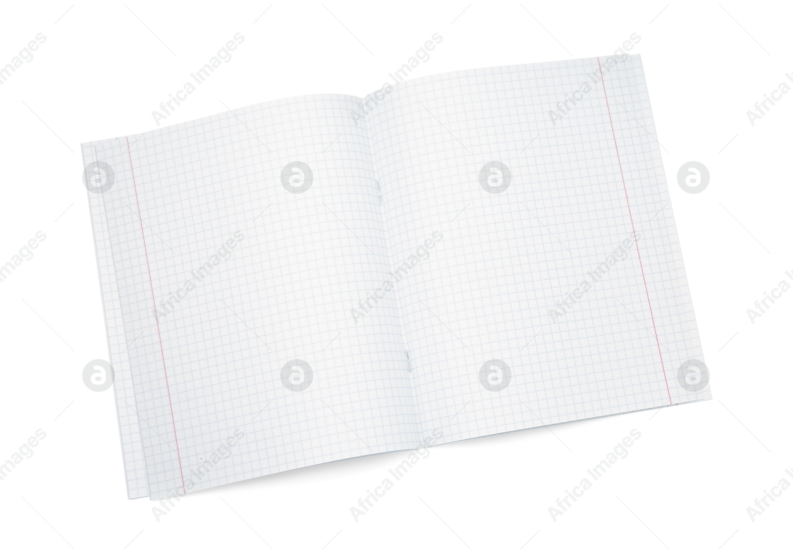 Photo of One open copybook isolated on white, top view. School stationery