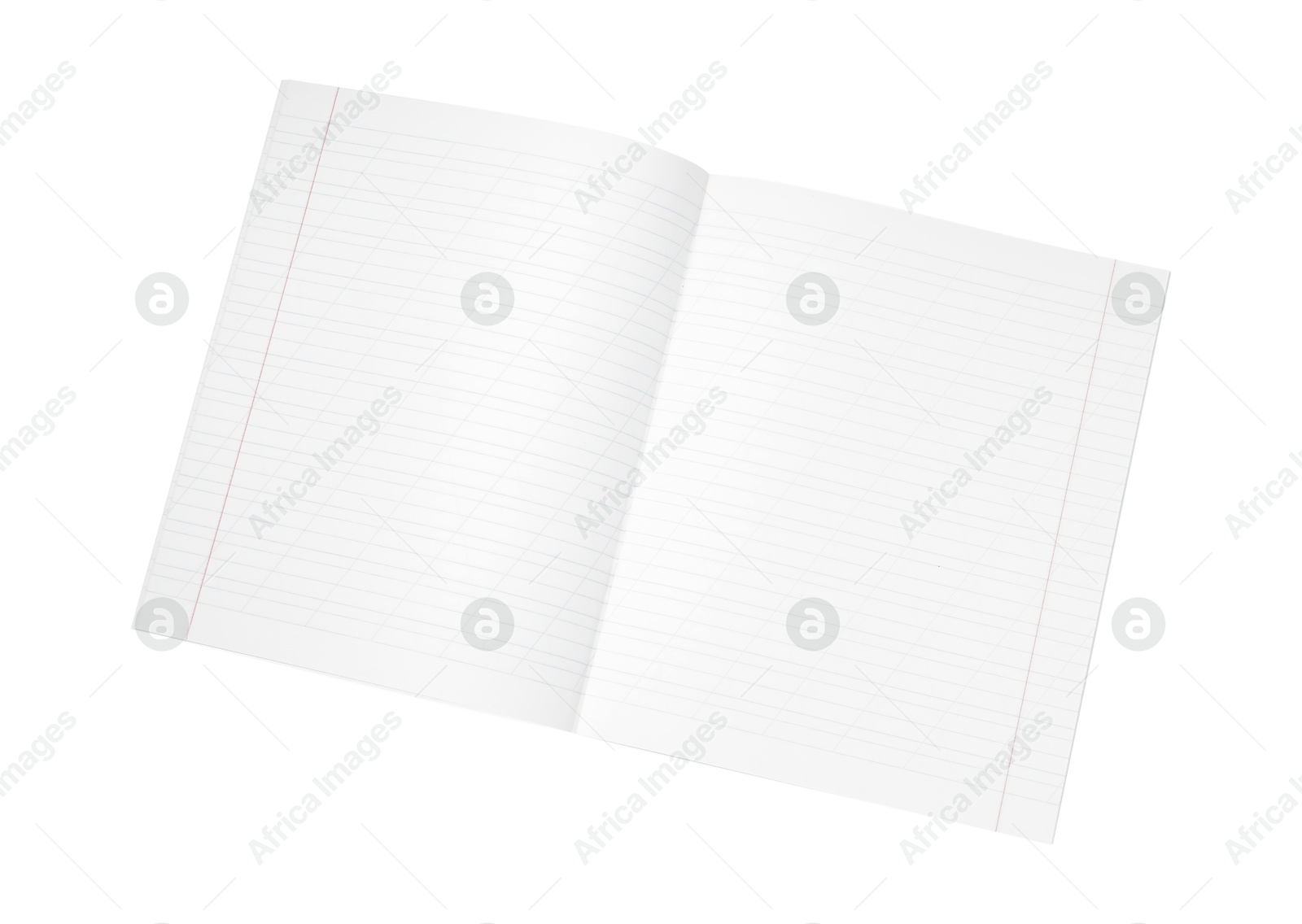 Photo of One open copybook isolated on white, top view. School stationery