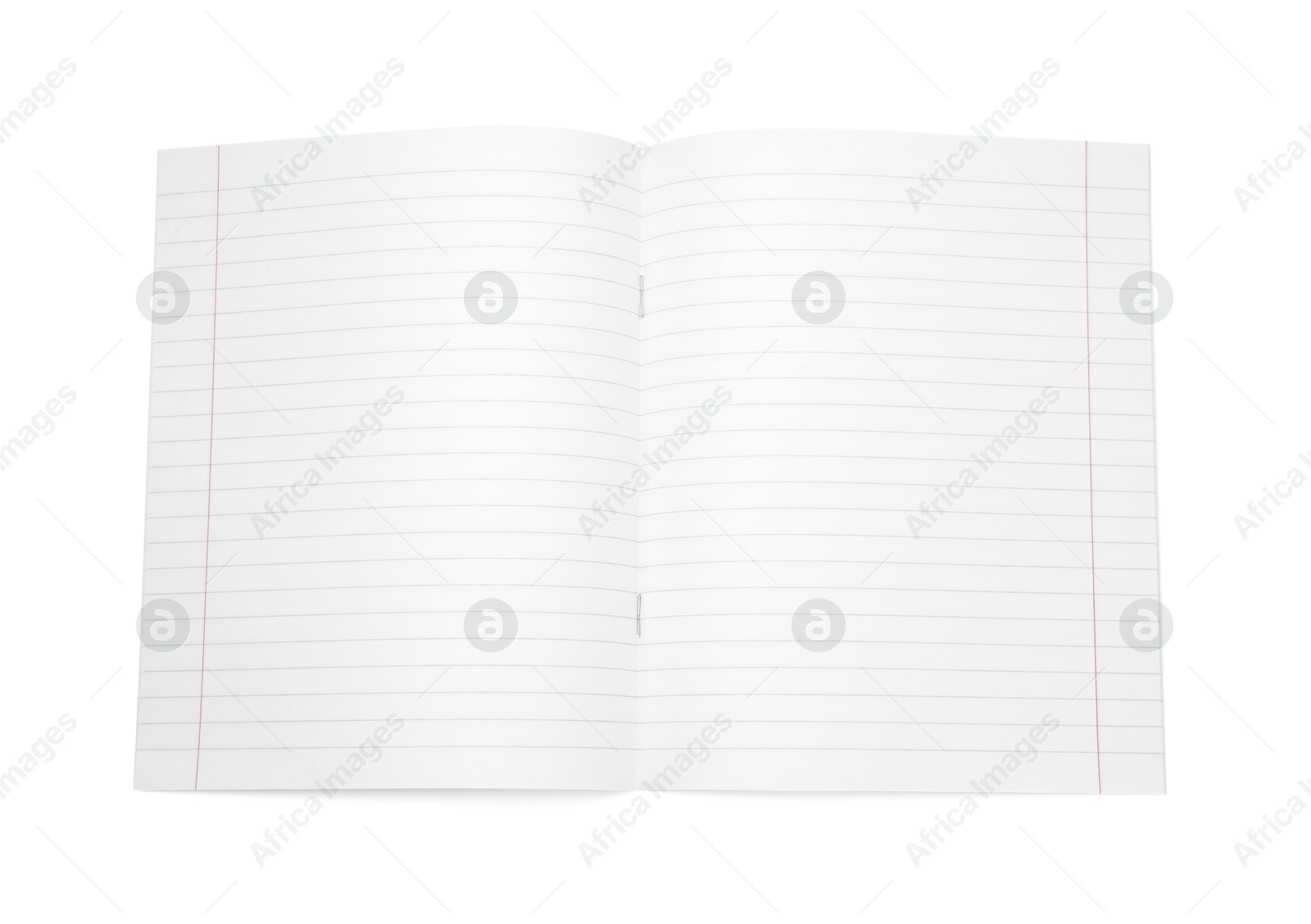 Photo of One open copybook isolated on white, top view. School stationery