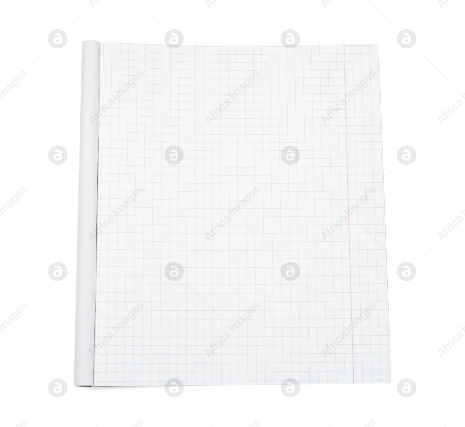 Photo of One open copybook isolated on white, top view. School stationery