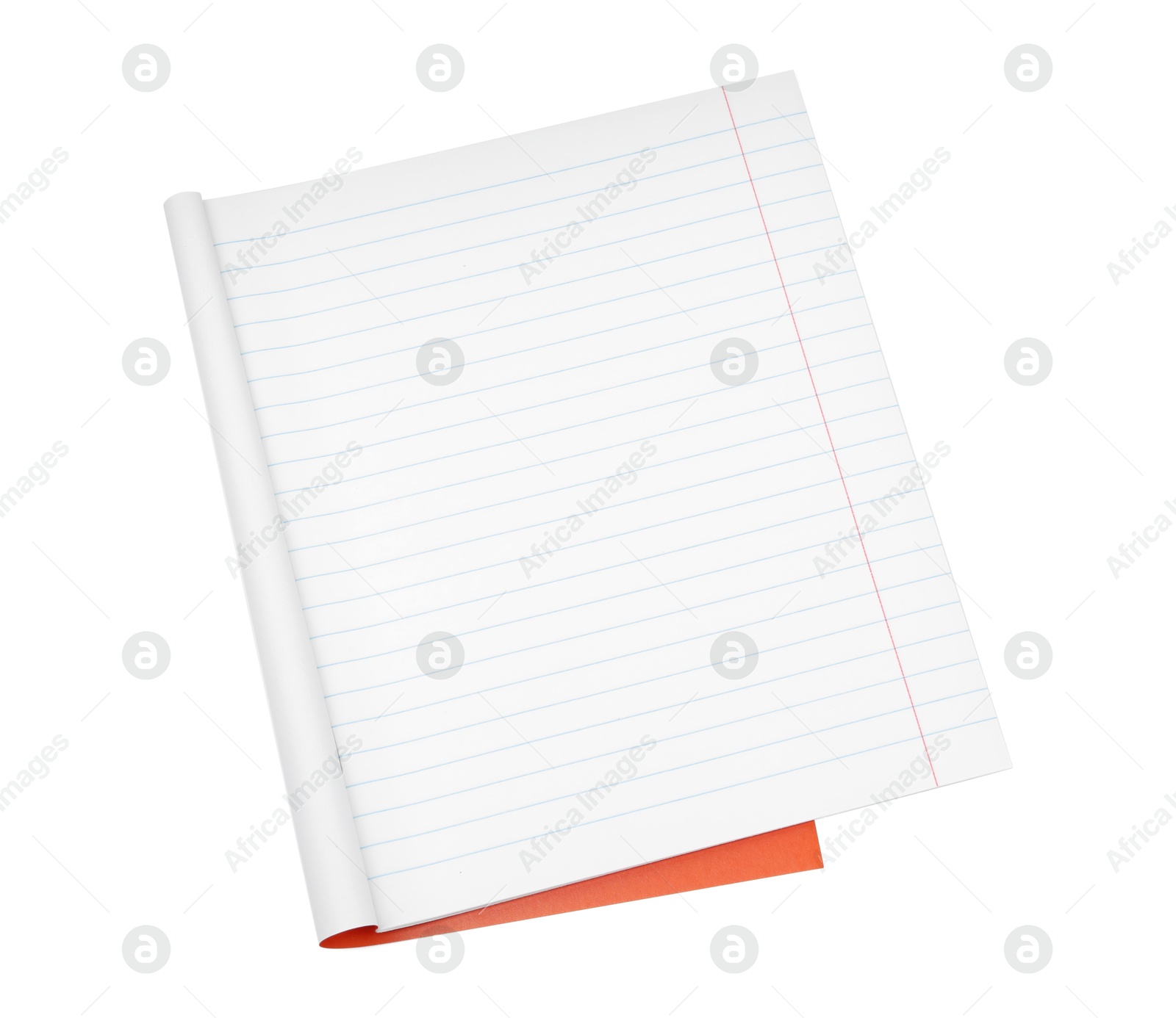 Photo of One open copybook isolated on white, top view. School stationery