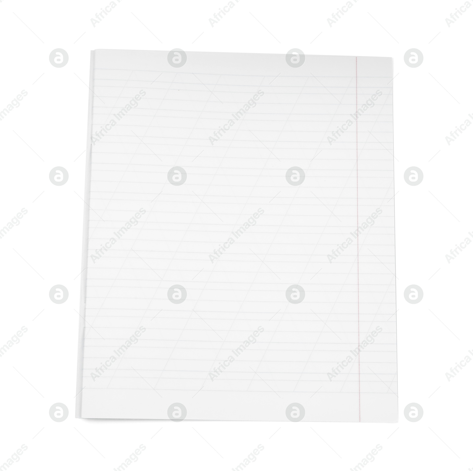 Photo of One open copybook isolated on white, top view. School stationery