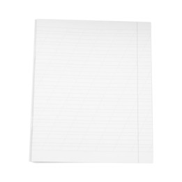 Photo of One open copybook isolated on white, top view. School stationery