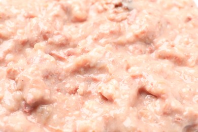 Wet pet food as background, closeup view