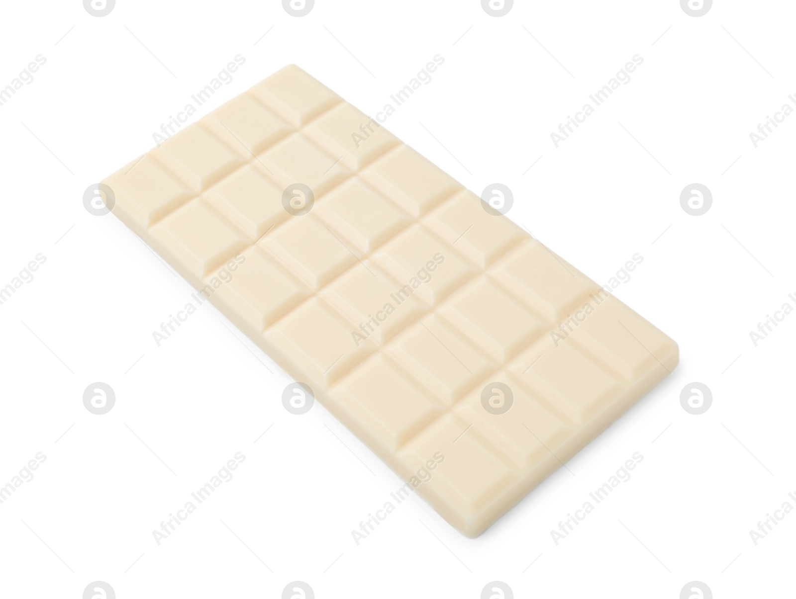 Photo of Delicious white chocolate bar isolated on white