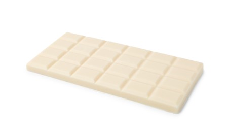 Photo of Delicious white chocolate bar isolated on white