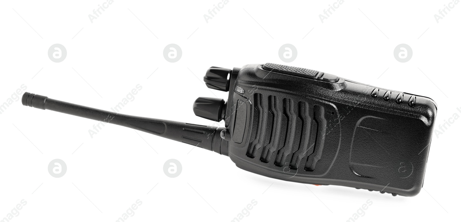 Photo of One black walkie talkie isolated on white