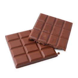 Photo of Pieces of delicious milk chocolate isolated on white