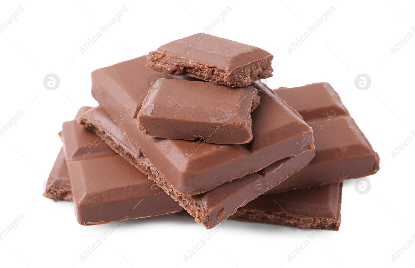 Photo of Pieces of delicious milk chocolate isolated on white